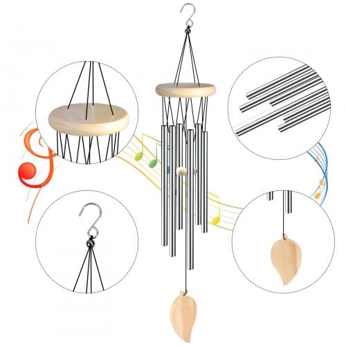 Scacciapensieri argentati, 28 cm, scacciapensieri per esterni e interni, in lega di alluminio e legno di pino con design lunare, scacciapensibili da giardino, terrazza, balcone, calmante