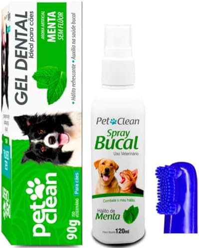 Pet Clean Kit Higiene Bucal para Cães e Gatos, Gel Dental 90g, Sp...