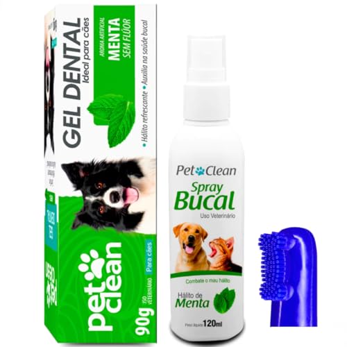 Pet Clean Kit Higiene Bucal para Cães e Gatos, Gel Dental 90g, Sp...