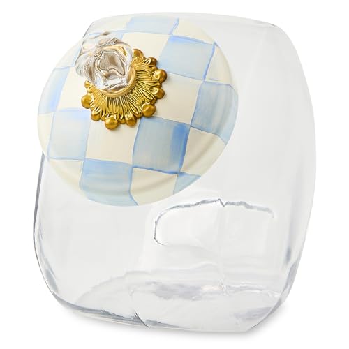 MACKENZIE-CHILDS Glass Cookie Jar with Lid, Light-Blue-and-White Sky Check by MACKENZIE-CHILDS - Used condition - US$80.27