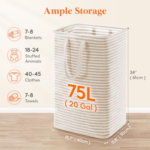 Image of Lifewit 75L x 2 Pack Collapsible Laundry Hamper Large,Tall Foldable Dirty Clothes Baskets Waterproof, Freestanding Double Bags with Easy Carry Handles in Dorm Bedroom Bathroom College, Beige