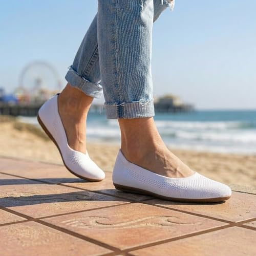 Image of Puxowe Women's Ballet Flats Breathable Knit Slip On Comfortable Round Toe Walking Shoes with Arch Support Insole for Work