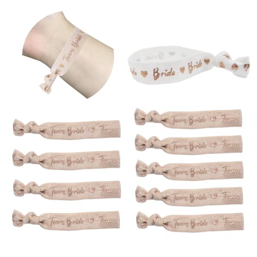 JVAENOUSN JGA Armbänder Set für Frauen 11 Team Bride Armband mit Rosegold Schrift als Junggesellenabschied, Bride to be Hochzeit Dekoration Weiß + Vanilla (1 x Bride + 10 x Team Bride)