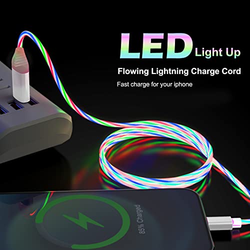 6Ft Led Light Up Flowing Iphone Charging Cable Flat Led Lightning Charge Cord [Mfi Certified ] Fast Charge&Sync Data Glowing Apple Charger Adapter For Car With Iphone 13/12 Pro Max/11 Pro/Xr/X/8/Ipad #TOP3
