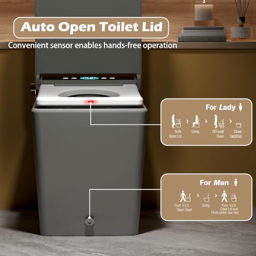 WinZo inodoro inteligente gris con bidé integrado, asiento calefaccionado, sin tanque, autoflush automático, agua tibia instantánea, secador, luz nocturna y pantalla digital para baño, acabado mate gris miniatura 3