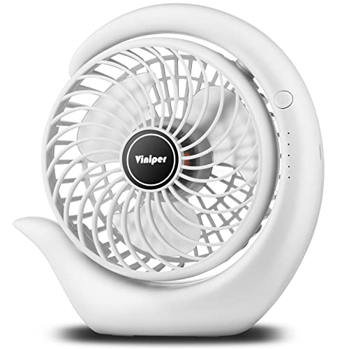 Viniper Portable Rechargeable Fan, Small Desk Fan : 3 Speeds & about 8-24 Hours Longer Working, 180° Rotation, Portable Battery Powered Desktop Fan for Home/Office (White, White Blade)