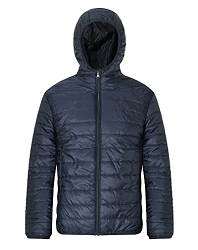Madhero Mens Packable Puffer Jacket Lightweight Water-Resistant Quilted Puffy Outerwear Hooded Navy Blue Size L #TOP28