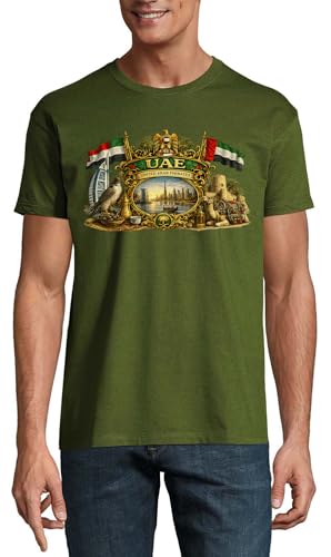 Image of Symbolic United Arab Emirates Emblem Crew Neck Cotton Men's T-Shirt Hunter Green Small