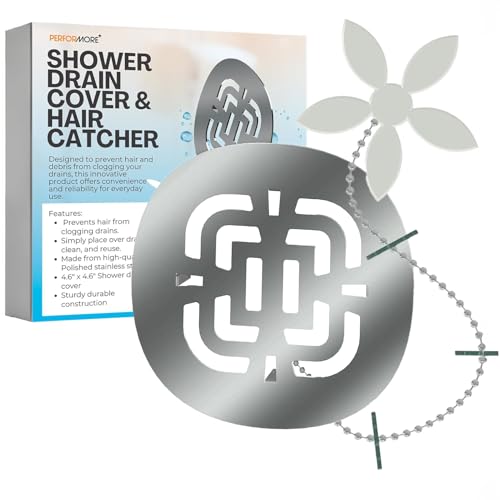 Performore Shower Drain Hair Catcher – 4.5" Stainless Steel Drain Cover & Strainer, Rust-Resistant, Easy to Clean, Anti-Clog Hair Trap for Bathroom or Bathtub