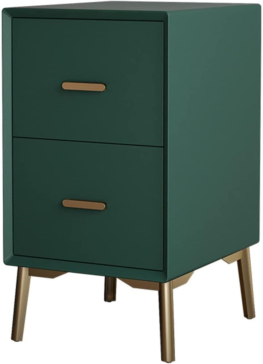 Minimalist Bedside Table White Wood, Nightstand For Bedroom Modern Cortex, Light Luxury Bedside Cabinet 2 Drawer Grey, Mini Small Ultra-Narrow Heightened Bedside Cabi,Dark Green
