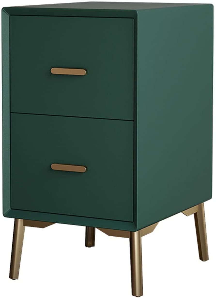 Minimalist Bedside Table White Wood, Nightstand For Bedroom Modern Cortex, Light Luxury Bedside Cabinet 2 Drawer Grey, Mini Small Ultra-Narrow Heightened Bedside Cabi,Dark Green