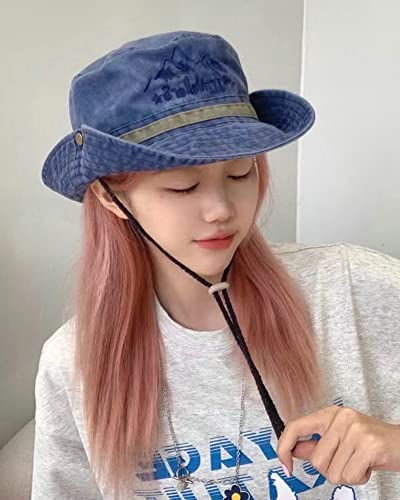 Womens Sun Hat Denim Bucket Hat Fishing Hat Cotton Beach Hat Solid Color Foldable Summer Hat #TOP2