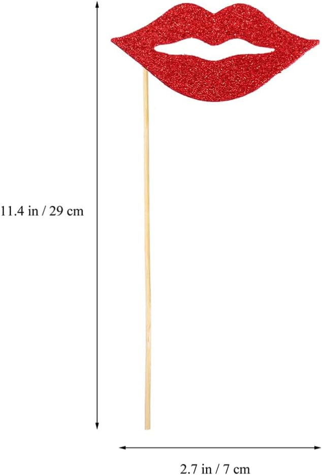 NUOBESTY Red Lips Photo Props 11.41X2.75 Inch Wood Stick Party Decorative Lips for Photo Booth Festival Birthday Wedding Fun Selfie Accessories