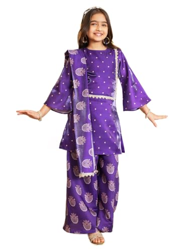 Image of AJ DEZINES Ethnic Wear Sharara Suit Set For Girls|Punjabi dress for Kids|Silk Blend Girls Salwar Suit|Traditional Patiala Outfit|Stylish Kids Kurta for Festivals Weddings & Special Occasions