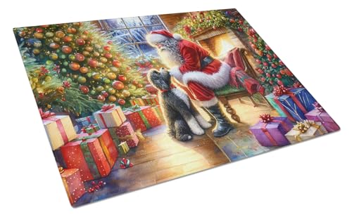 Caroline's Treasures DAC4147LCB Portuguese Water Dog and Santa Claus Glass Cutting Board Decorative Tempered Glass Kitchen Cutting and Serving Board Large Size Chopping Board