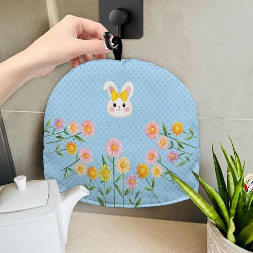 Image of Daisy & Rabbit Print Tea Cozy for Teapot Insulated Large Teapot Warm Tea Kettle Cover Machine Washable Coffee Pot Cloth Covers Kitchen Home Decorations for Party