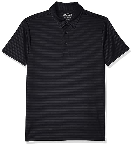 Nautica Boys' Active Short Sleeve Polo Shirt, Button Closure & Embossed Stripes, Breathable Performance Fabric