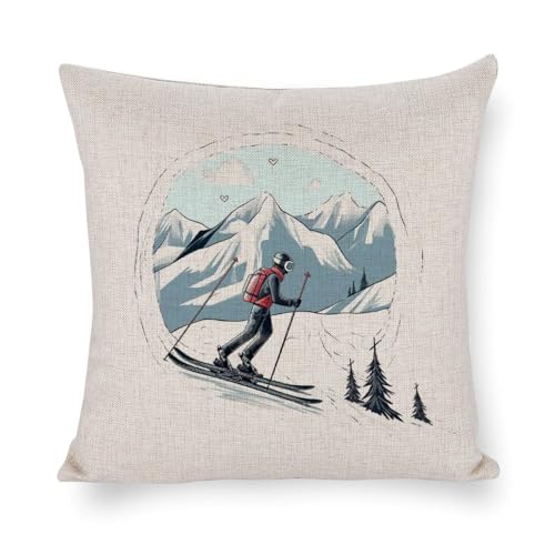 Housse de coussin ski imprimée carrée canapé salon