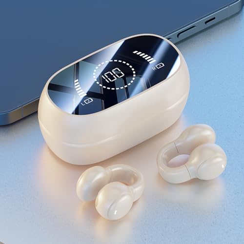 Image of Open-Ear Wireless Headphones Bluetooth Clip On Mini Earbuds Charging Case Ear Buds Sports Bone Conduction Headphones Earphones for Workout Running Driving Walking (Beige)