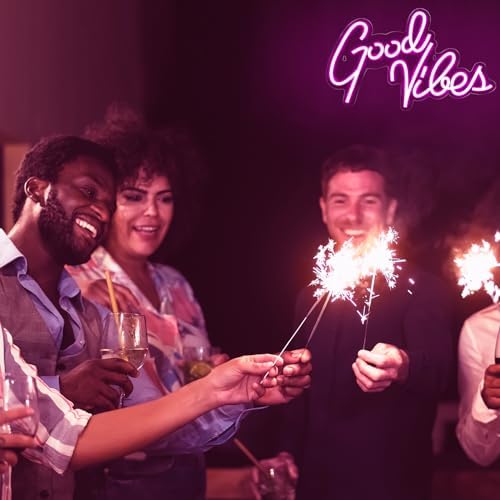 Good Vibes Neon Sign, Neon Signs for Wall Decor, Pink Neon Lights for Bedroom, led neon signs for Room & Party Decor, USB Powered Neon Lights Signs for Lover, Friends