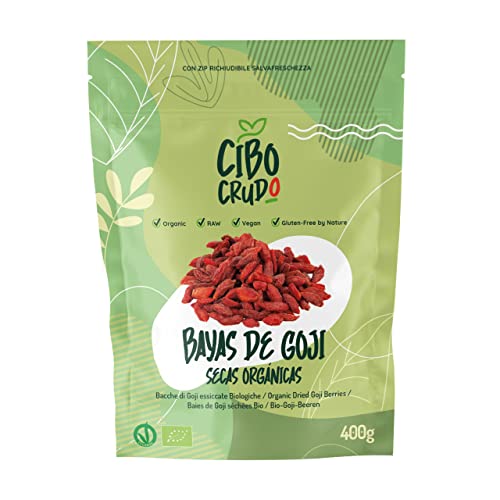 Bayas de Goji Ecologicas - 400g. Bayas Goji Secadas al Sol sin Aditivos ni Azufre. Frutos Secos Ricos en Vitaminas Energéticos y Antioxidantes. Goji Berry.