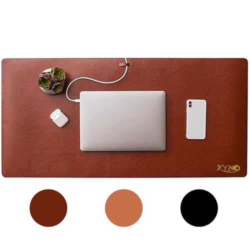 KYZO Genuine Leather Desk Mat – Smooth & Durable Cowhide Leather Mat, Scratch & Water Resistant, 2mm Thick, Luxury Workspace Protector (Dark Brown)