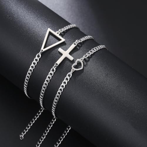 Pulsera de acero inoxidable con charms geométricos para mujeres y hombres miniatura 5