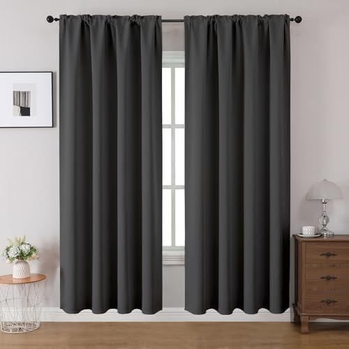 CUCRAF Blackout Curtains 72 inches Long 2 Panels Set for Bedroom, Dark Grey Rod Pocket Room Darkening Curtain for Living Room, Thermal Insulated Window Drapes (W 52 x L 72 Inch)