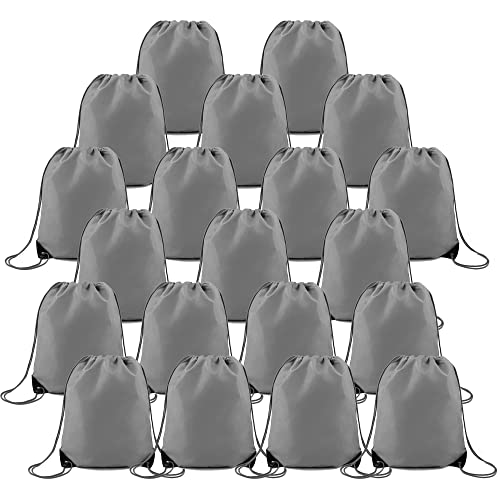 Image of BeeGreen 20 Pieces Gray Drawstring Backpack Bags Bulk Nylon Gym Backpacks Cinch Sinch Christmas Bag for DIY Travel Sports Sack Personlized Sackpacks for Heat Vinyl