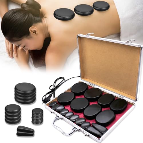 18Pcs Basalt Hot Stones Massage Set with Heating Unit - Professional & Home Spa Therapy Kit for Relaxation, Muscle Pain Relief, Stress Relief & Healing - Includes Natural Volcanic Massage Stones
