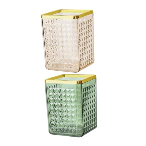 HONMEET 2 Pièces Organisateur De Bureau Plastique Avec Compartiments Pot à Pinceaux Maquillage Et Porte-stylo Transparent Vert Doré Pour Rangement Cosmétiques Et Accessoires De Bureau