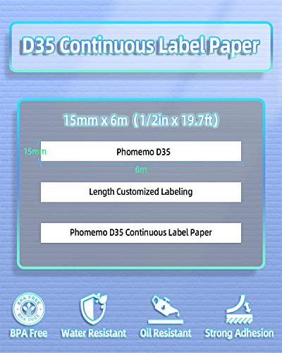 Continuous Label Maker Tape Refill, Compatible With Phomemo D30 D35 Label Printer, Non-Precut Self-Adhesive Labeling Paper, White Blank Sticker Labels, 0.59'' X 19.68 Ft (15Mm X 6M), 3 Rolls #TOP2