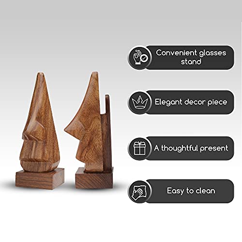 Handmade Wooden Sunglasses/Spectacle Holder - Wooden Display Stand - Traditional Handcrafted Decorative Stand For Eyeglasses, Sunglasses - Aesthetic Room Decor For Bedroom, Office Desk (Nose Design) #TOP2