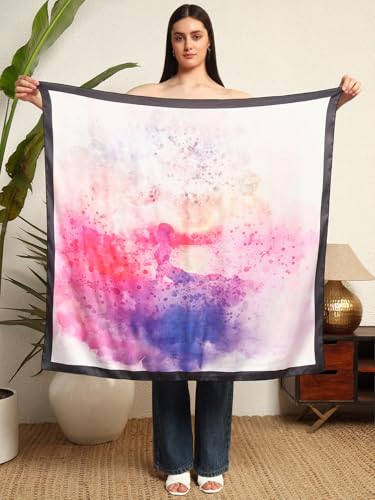 Image of Ravaiyaa - Attitude is everything Women Silk Digital Print Large Square Scarf Breathable Lightweight Neckerchief Printed Headscarf 40 inch x 40 inch Inch
