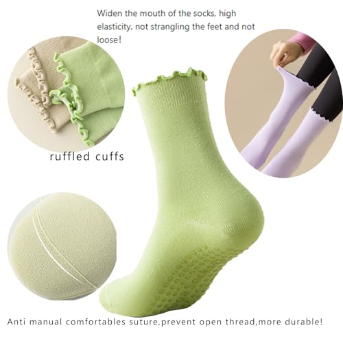 4 Pairs Ruffle Yoga Socks for Women,Cute Frilly Non-Slip Grips Socks for Pilates,Fitness,Hospital,Pregnant4