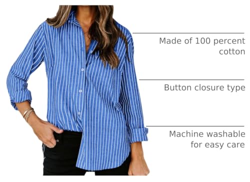 Image of siliteelon Striped Button Down Shirts Women Cotton Long Sleeve Work Blouses