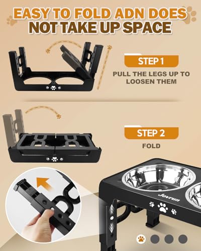Jovrun Elevated Dog Bowls for Medium Large Size Dogs, Non-Slip Dog Feeder with 2 Stainless Steel Dishes, 5 Heights Adjustable Raised Bowls to 3.15″-8.66″-9.84″-11.02″-12.2″ - Image 7