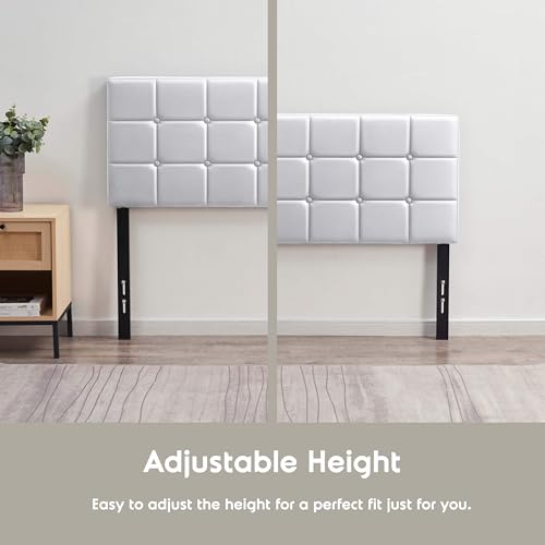 Hearth & Harbor Bed Headboard, Queen Size, Button Tufted, Upholstered, Wall Mounted, Adjustable Height 34\'-42\', Modern, White - Thumbnail 4