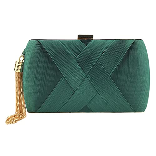 Pochette en satin de soie vert foncé avec finitions dorées chics