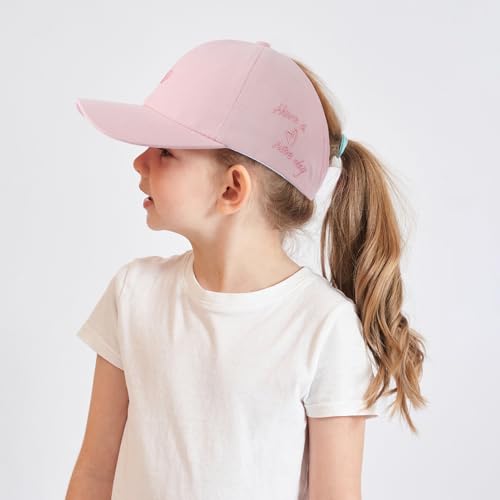 Girls Backless Baseball Cap Ponytail Hat, Love Heart Embroidered Baseball Hat Natural Curly Hair Caps for 3-8 Years3