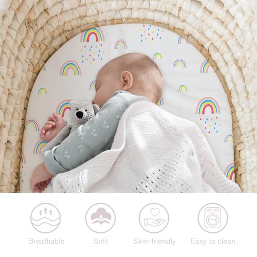 Little Grape Land Bassinet Sheets for Baby Boys Girls 4 Pack, 33\" x 18\" Extra Soft Breathable Fitted Bassinet Sheets, Bedside Sheets Fit for Oval Rectangle and Hourglass Bassinet Mattress (Rainbow)