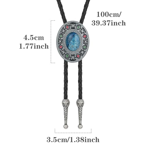 Image of Bolo Tie for Men Women Cowboy Turquoise Celtic Natural Tiger Eye Stone Longhorn Bull Western Leather Bolo Necktie