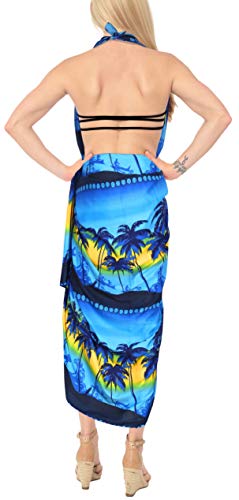 La Leela Soft Light Wrap Bathing Women Sarong Printed 88"X42" Navy Blue_2768 #TOP3