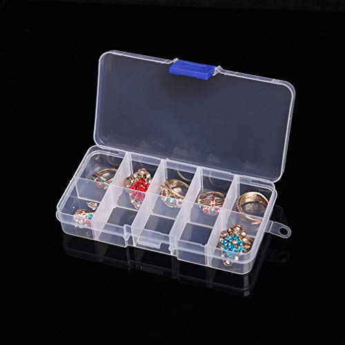 Image of 10 Removable Grid Compartment Clear Rectangle Plastic Storage Box, Jewelry and Crafts Organizer Container with Adjustable Dividers(1 Pack)