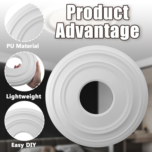 Image of Uenhoy 2 Pcs Lighting Ceiling Medallions for Light Fixtures and Ceiling Fans, 12 inch OD White Ceiling Cover Plate, Ceiling Fan Medallion 12 inch OD x 4 inch ID