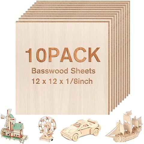 DIYDEC 10 Pack Basswood Sheets 12 x 12 x 1/8 Inch 3mm Thin Plywood Wood Sheets Unfinished Wood Squares Boards Balsa Wood Sheets for Crafts Architectural Models Laser Cutting Wood Burning and Drawing Cover