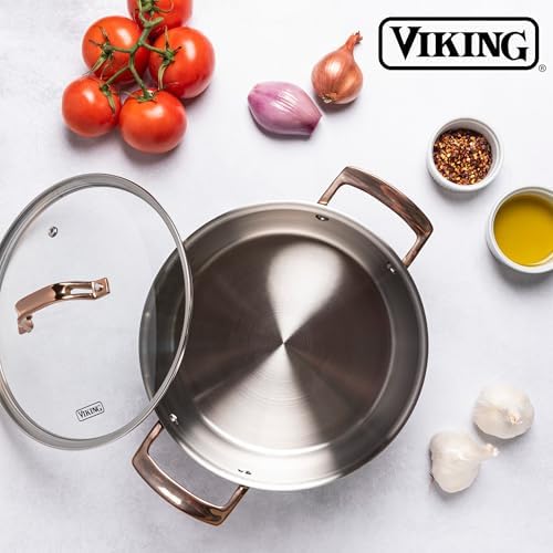 Viking 3-Ply Cookware Set, 10 Piece Stainless Steel Kitchen Cookware with Glass Lids, Oven Safe, Induction Ready, Black with Copper - Thumbnail 3