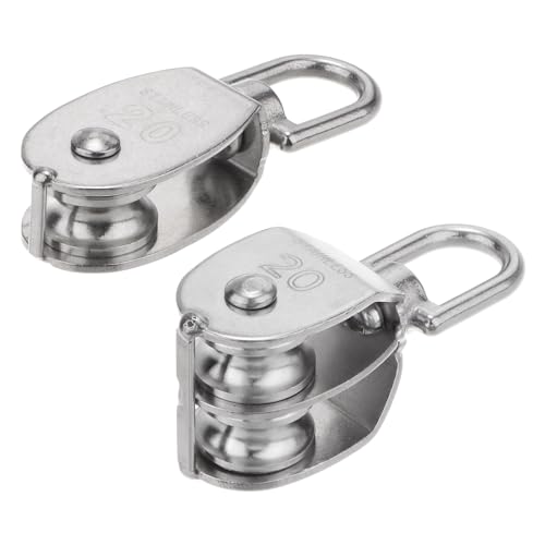 uxcell M20 Pulley Block (2pcs, Single+ Double Wheel) Stainless Steel Swivel Rigging Lifting Wheel Fixed Pulley, Crane Hanging Wire Towing Wheel - Thumbnail 3