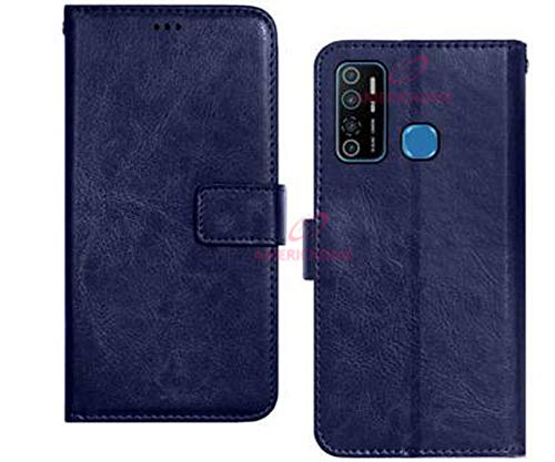 Image of Inside Rubber TPU with Card Pockets Magnetic Closure Protection Flip Cover Compatible with Infinix Hot 9 Pro X655F (Blue)