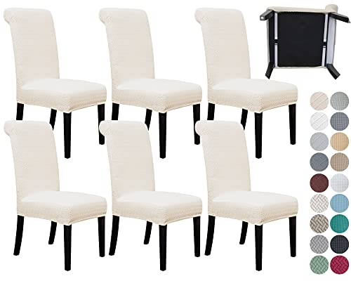 SPRINGRICO 6 Pack Dining Room Chair Covers with seat Belt, Stretch Parsons Chair Slipcover Washable Kitchen Dining Chair Cover Removable Seat Protector Set of 6, S3- Warm Cream